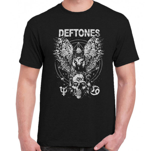 1 A 132 Deftones owl skull t shirt rock band metal retro punk vintage concert tshirts tour shirt rock t shirts for men rocker classic cotton design handmade logo new
