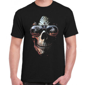 1 A 220 Skull Head t shirt rock band metal retro punk vintage concert tshirts tour shirt rock t shirts for men rocker classic cotton design handmade logo new