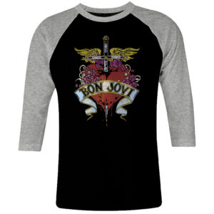 1 I 025 Jon Bon Jovi 80s raglan t shirt 3 4 sleeve rock band metal retro punk vintage concert cotton design handmade logo new