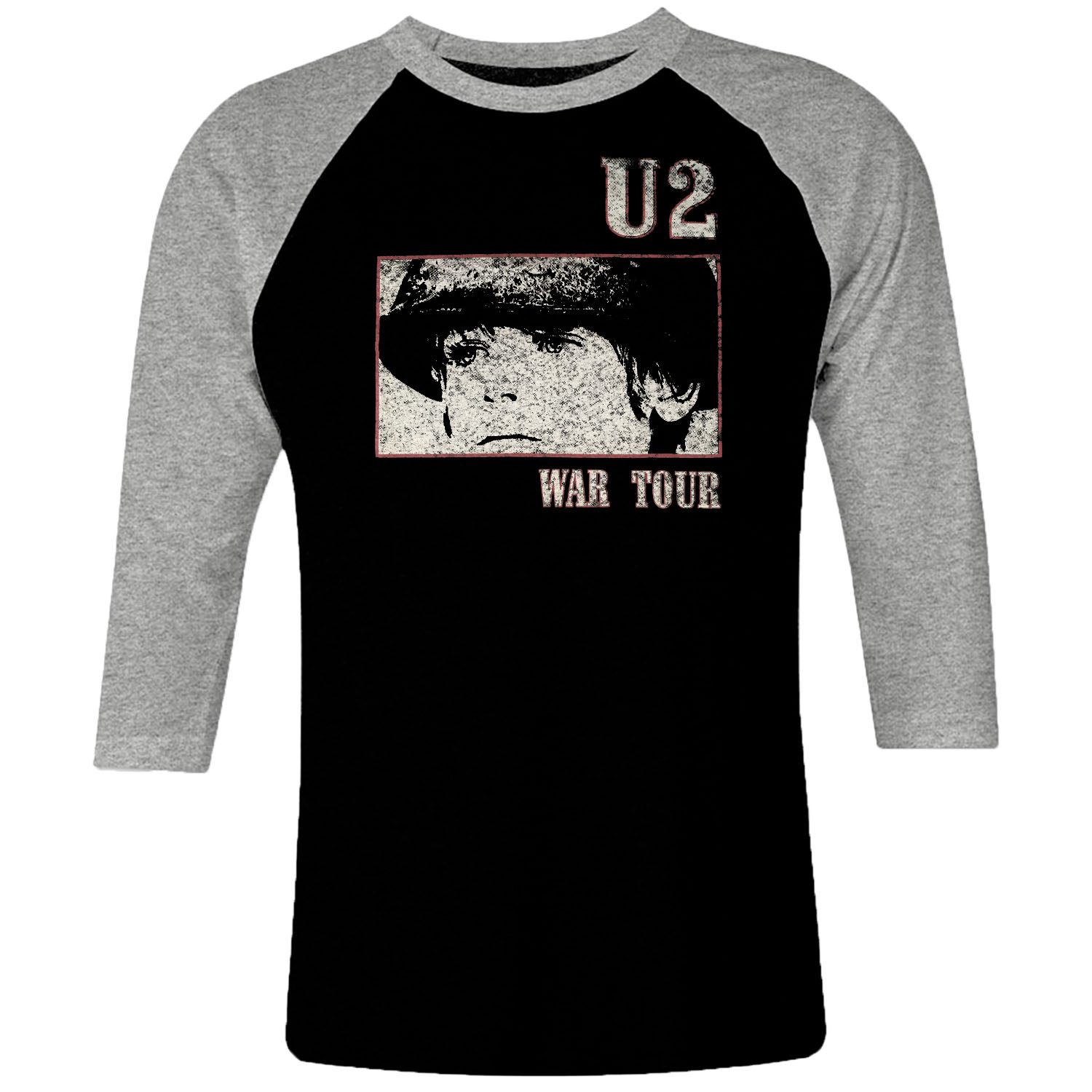 U2 raglan t-shirt 3/4 sleeve 80s War book Irish band
