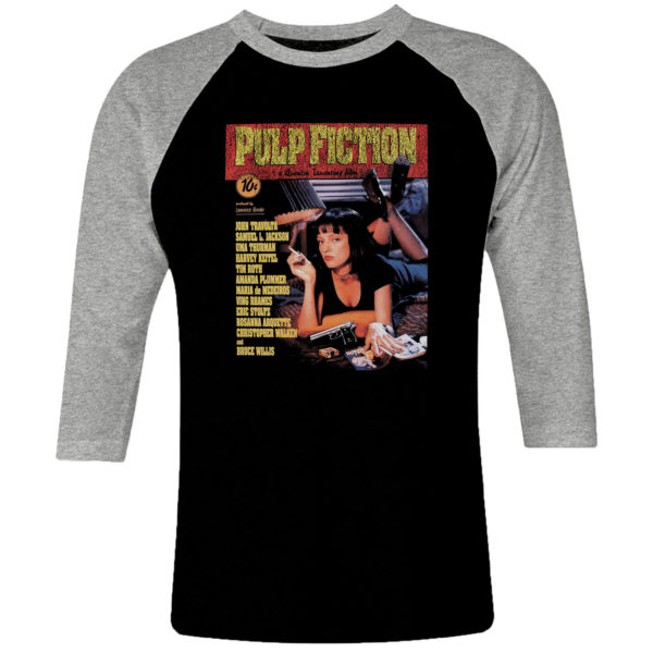 1 I 079 Pulp Fiction Travolta Tarantino Uma Thurman raglan t shirt 3 4 sleeve rock band metal retro punk vintage concert cotton design handmade logo new