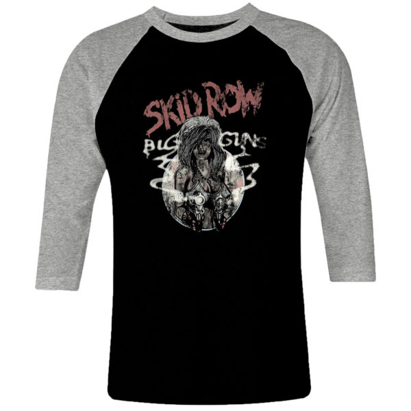 1 I 099 Skid Row big guns 80s raglan t shirt 3 4 sleeve rock band metal retro punk vintage concert cotton design handmade logo new