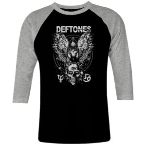 1 I 132 Deftones owl skull raglan t shirt 3 4 sleeve rock band metal retro punk vintage concert cotton design handmade logo new