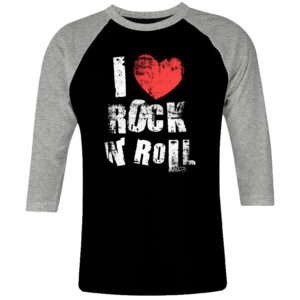 1 I 144 I love Rock N Roll raglan t shirt 3 4 sleeve rock band metal retro punk vintage concert cotton design handmade logo new