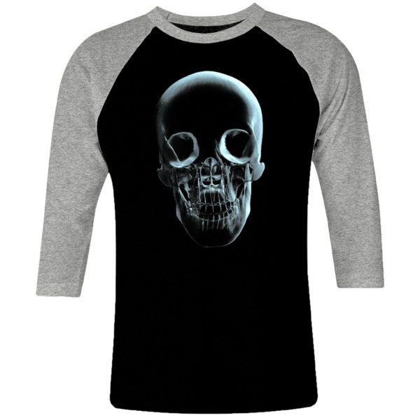 1 I 218 Skull Head raglan t shirt 3 4 sleeve rock band metal retro punk vintage concert cotton design handmade logo new