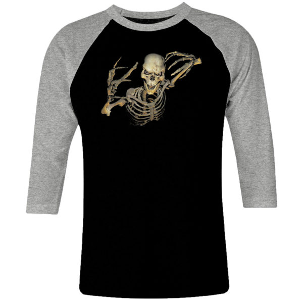 1 I 222 Skull Head raglan t shirt 3 4 sleeve rock band metal retro punk vintage concert cotton design handmade logo new
