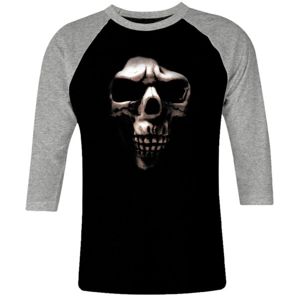 1 I 223 Skull Head raglan t shirt 3 4 sleeve rock band metal retro punk vintage concert cotton design handmade logo new