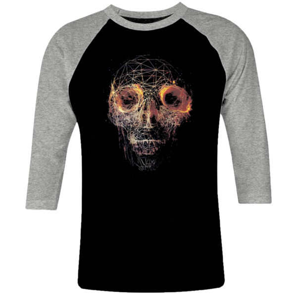 1 I 226 Skull Head raglan t shirt 3 4 sleeve rock band metal retro punk vintage concert cotton design handmade logo new