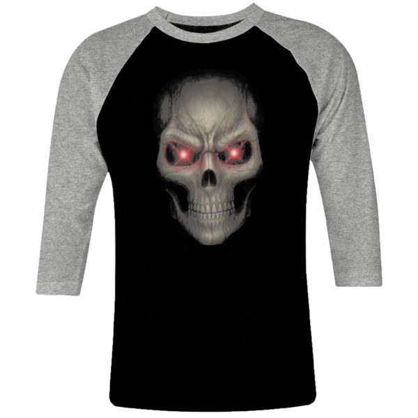 1 I 233 Skull Head raglan t shirt 3 4 sleeve rock band metal retro punk vintage concert cotton design handmade logo new