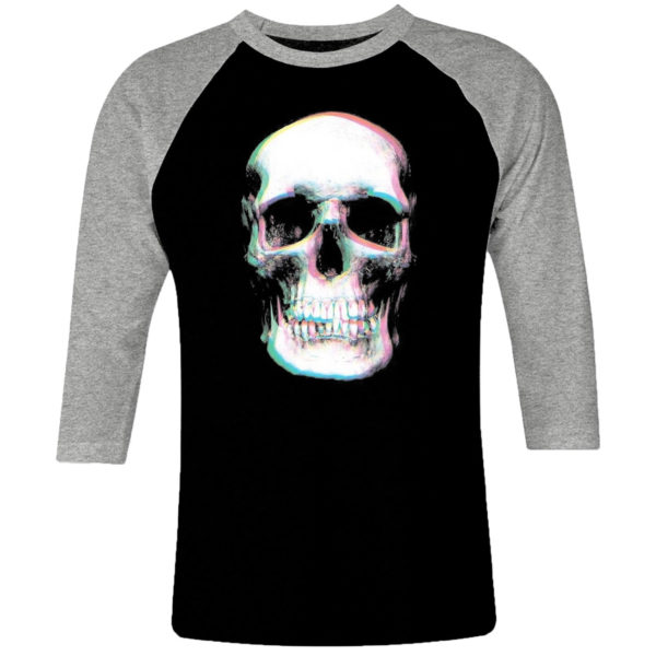 1 I 234 Skull Head raglan t shirt 3 4 sleeve rock band metal retro punk vintage concert cotton design handmade logo new