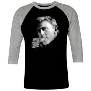 1CP I 015 Daniel Craig smoking cigar raglan t shirt 3 4 sleeve retro vintage tshirts shirt t shirts for men classic cotton design handmade logo new