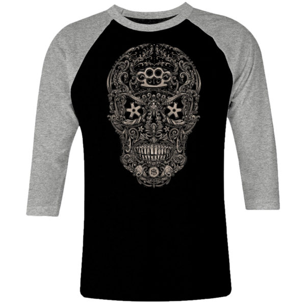 1CP I 025 skull raglan t shirt 3 4 sleeve rock band metal retro punk vintage concert cotton design handmade logo new