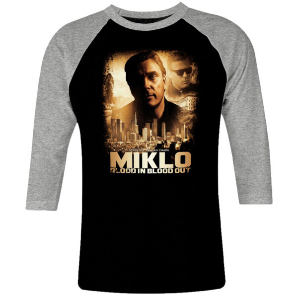 6 I 019 MIKLO BLOOD IN BLOOD OUT raglan t shirt 3 4 cult movie film serie retro vintage tshirts shirt t shirts for men cotton design handmade logo new