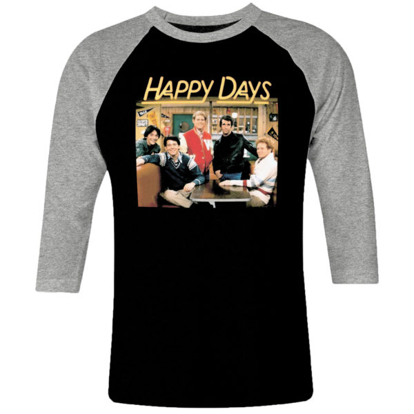 6 I 335 Happy Days Fonzie Henry Winkler Marion Ross raglan t shirt 3 4 cult movie film serie retro vintage tshirts shirt t shirts for men cotton design handmade logo new