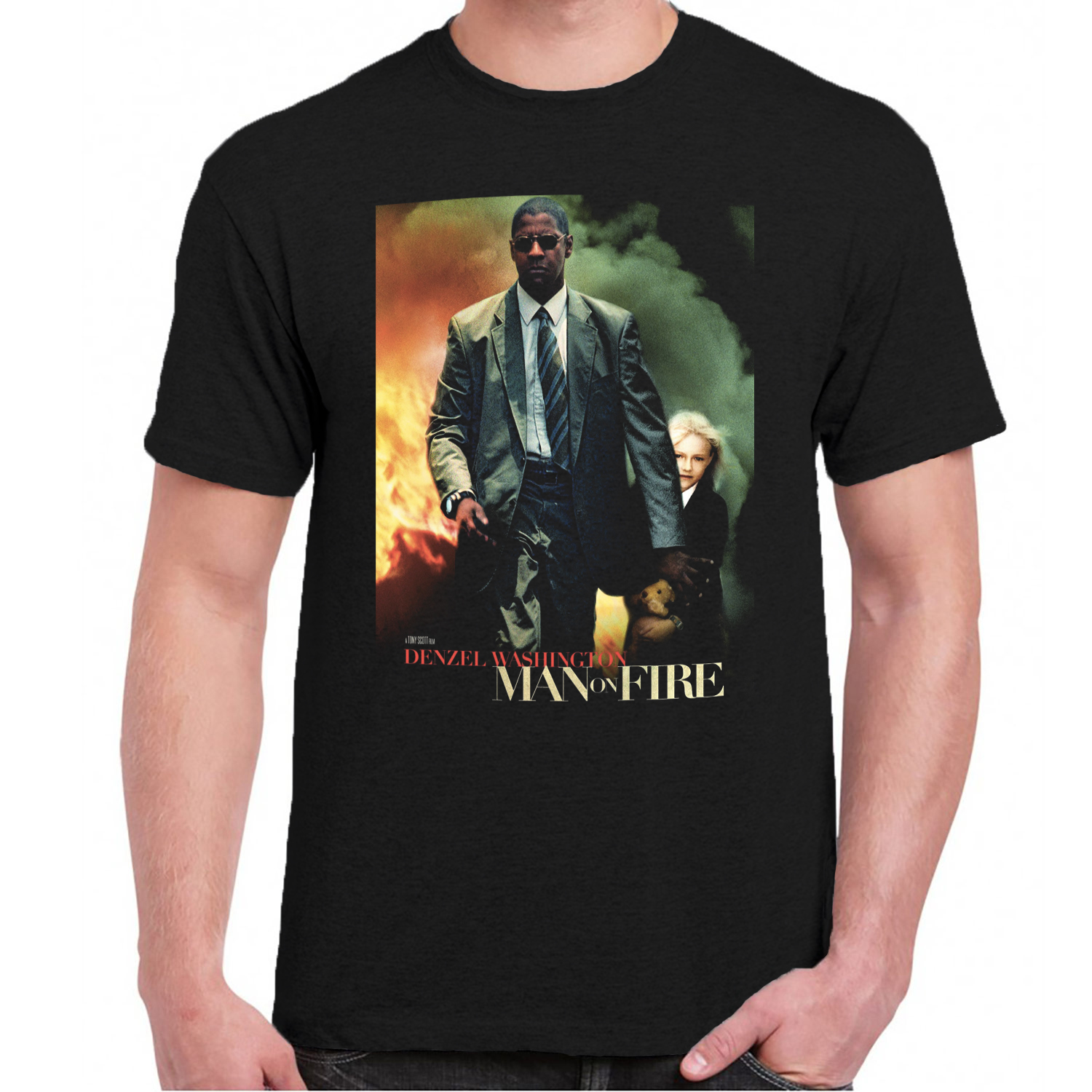 Vestlig højt tapperhed Man On Fire movie t-shirt Denzel Washington -