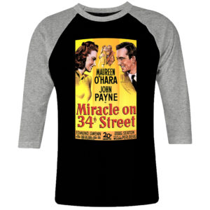 6CP I 015 Miracle on 34th Street raglan t shirt 3 4 sleeve 1947 cult movie film serie retro vintage tshirts shirt t shirts for men cotton design handmade logo new