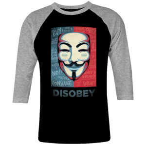 6CP I 021 DISOBEY V For Vendetta raglan t shirt 3 4 sleeve Anonymous mask cult movie film serie retro vintage tshirts shirt t shirts for men cotton design handmade logo new
