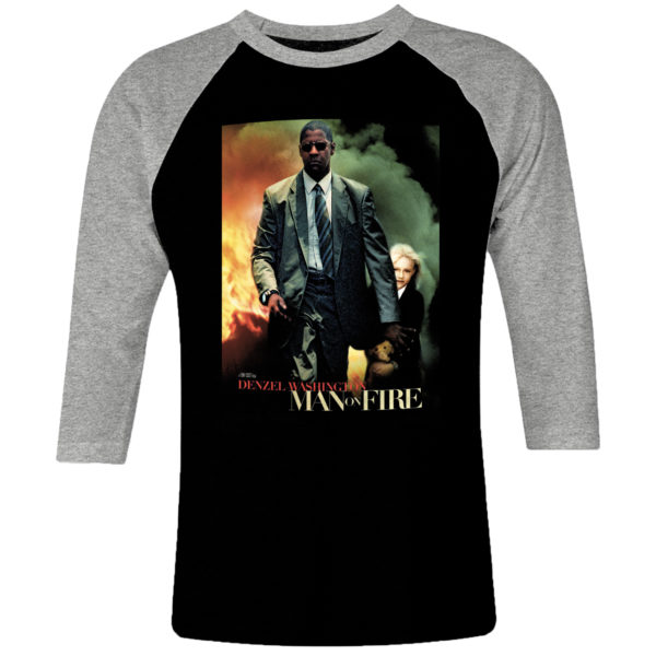 6CP I 055 Man On Fire raglan t shirt 3 4 sleeve Denzel Washington Tony Scott cult movie film serie retro vintage tshirts shirt t shirts for men cotton design handmade logo new