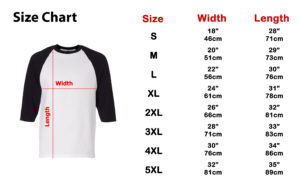Size Chart Mens raglan t shirt with 3 4 sleeve test
